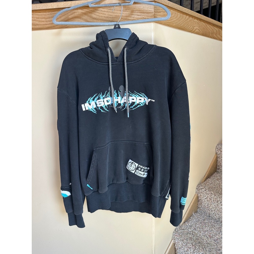 Very Cool Shirt Co Im So Happy Black Graphic Hoodie Streetwear Large